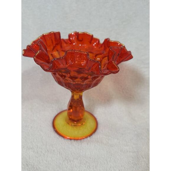 Fenton Orange Amberina Glass Thumbprint Compote Candy Dish UV reactive - Picture 1 of 10